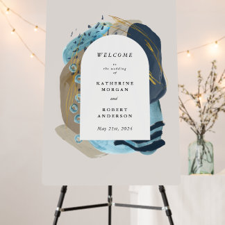 watercolor abstract coastal beach wedding welcome foam board