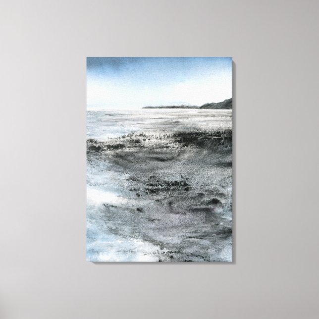Watercolor Abstract Coastal Rocky Beach Painting Canvas Print (Front)