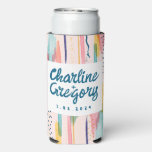 Watercolor Abstract Colorful Brush Strokes Wedding Seltzer Can Cooler at Zazzle