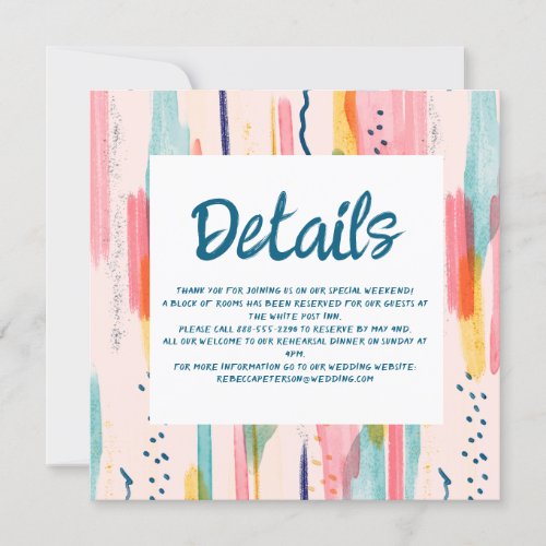 Watercolor Abstract Colorful Brush Wedding Details Invitation