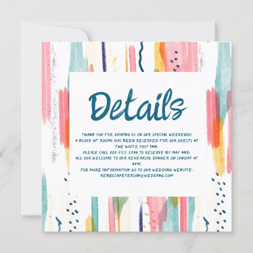Watercolor Abstract Colorful Brush Wedding Details Invitation
