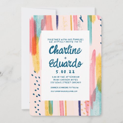 Watercolor Abstract Colorful Brush Wedding Invitation