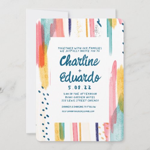 Watercolor Abstract Colorful Brush Wedding Invitation