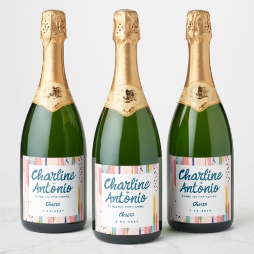 Watercolor Abstract Colorful Brush Wedding Sparkling Wine Label
