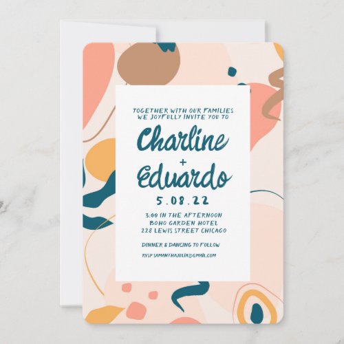 Watercolor Abstract Colorful Pastel Wedding Invitation