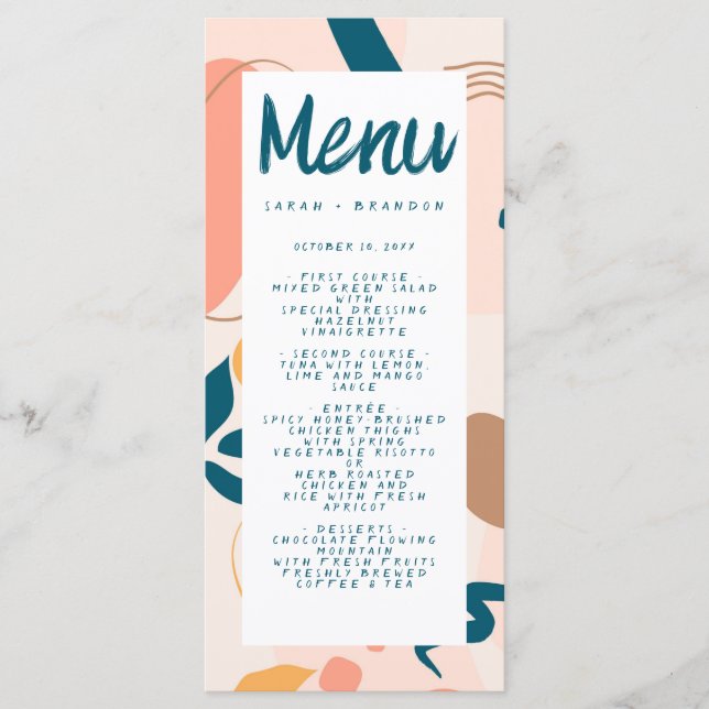 Watercolor Abstract Colorful Pastel Wedding  Menu (Front)