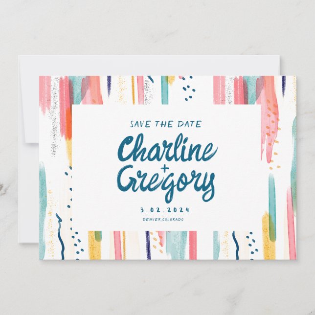 Watercolor Abstract Colorful Save the Date Invitation (Front)
