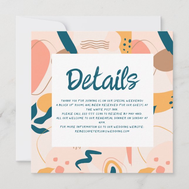 Watercolor Abstract Colorful Wedding Details  Invitation (Front)