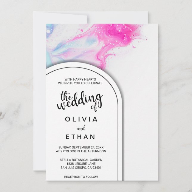 Watercolor abstract colorful Wedding Invitation (Front)