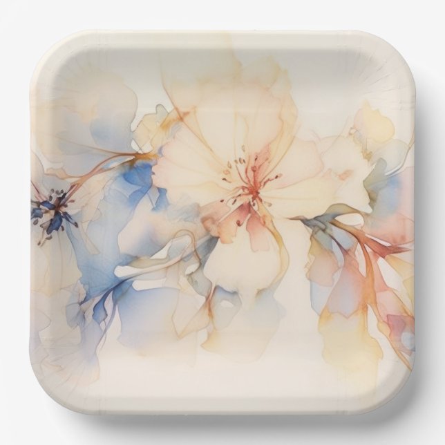 Watercolor Abstract Dogwood Flowers  Paper Plates (Front)