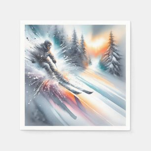 Watercolor Abstract Downhill Skier Napkins
