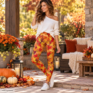 Watercolor Abstract Fall Leaves - Vintage Autumn Leggings