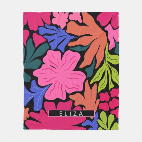 Watercolor abstract floral custom Name Fleece Blanket