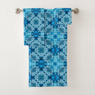 Watercolor Abstract Floral Denim Blue Bath Towel Set