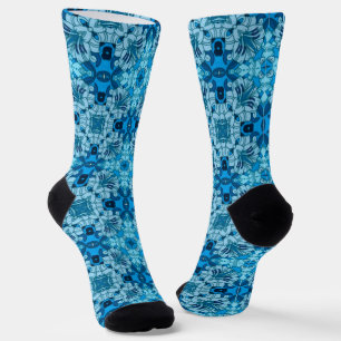 Watercolor Abstract Floral Denim Blue Socks