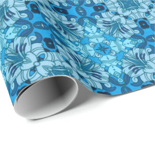Watercolor Abstract Floral Denim Blue Wrapping Paper