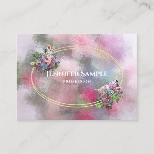 Watercolor Abstract Flowers Gold Frame Chic Modern Business Card
