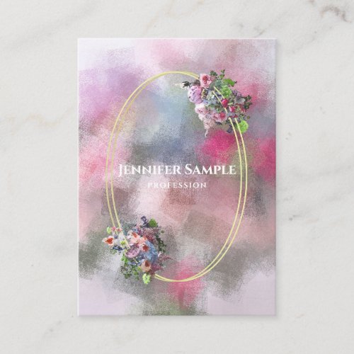Watercolor Abstract Flowers Gold Frame Modern Chic Business Card