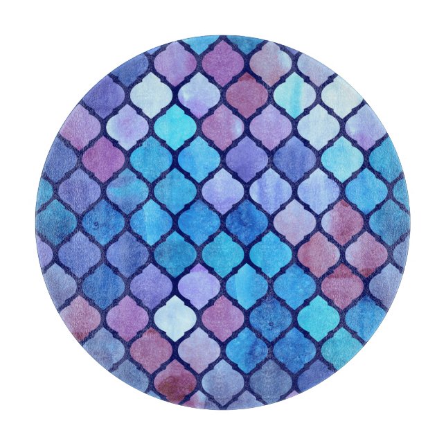 Watercolor Abstract Geometric Arab Tiles Cutting Board (Front)