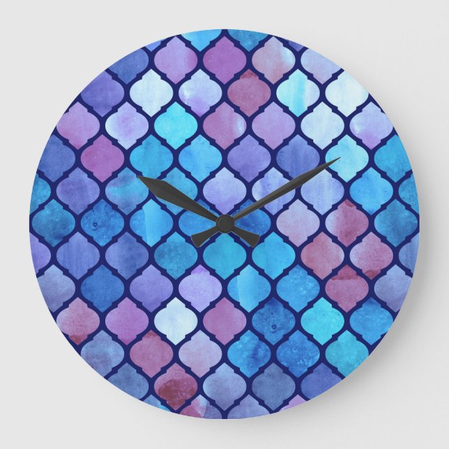 Watercolor Abstract Geometric Arab Tiles Large Clock (Front)