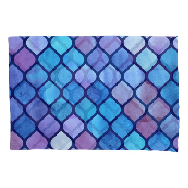 Watercolor Abstract Geometric Arab Tiles Pillow Case (Front)