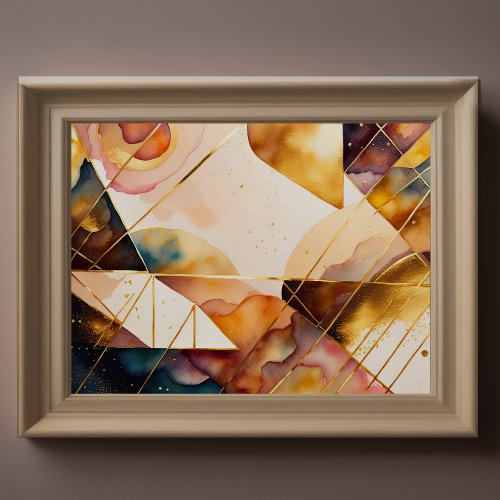 Watercolor Abstract Geometric Painting Gold 43 Poster