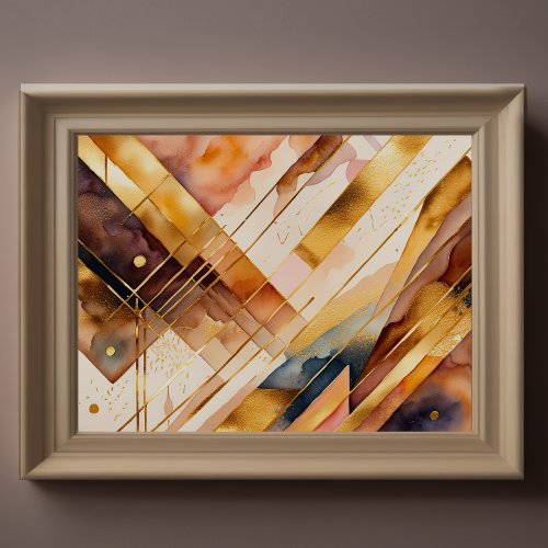 Watercolor Abstract Geometric Painting Gold 43 Poster