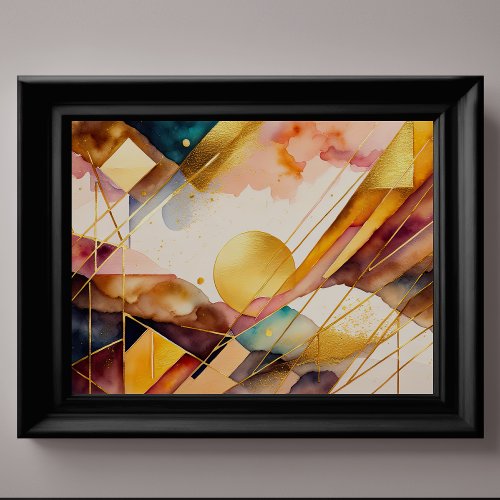 Watercolor Abstract Geometric Painting Gold 43 Poster