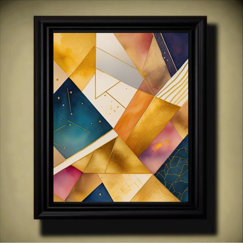 Watercolor Abstract Geometric Painting Gold 45 Poster