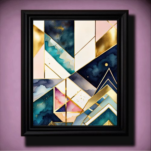 Watercolor Abstract Geometric Painting Gold 45 Poster