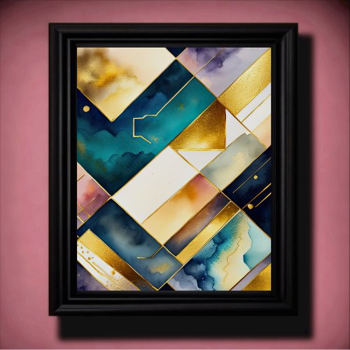 Watercolor Abstract Geometric Painting Gold 45 Poster