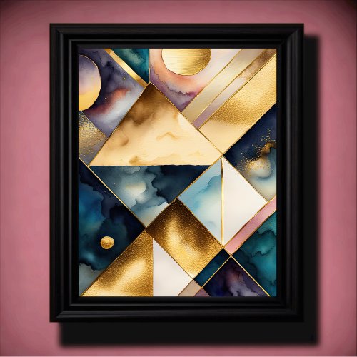 Watercolor Abstract Geometric Painting Gold 45 Poster