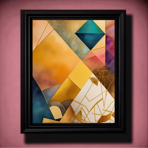 Watercolor Abstract Geometric Painting Gold 45 Poster