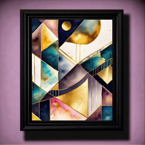 Watercolor Abstract Geometric Painting Gold 45 Poster