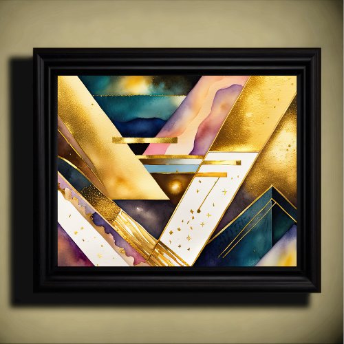 Watercolor Abstract Geometric Painting Gold 54 Poster