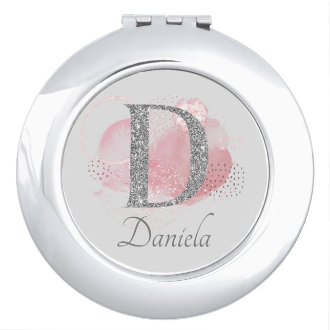 Watercolor Abstract & Glitter Letter  D  Compact Mirror (Front)