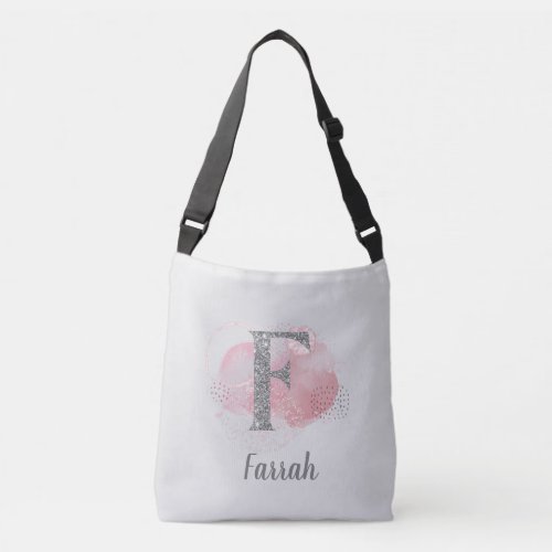 Watercolor Abstract  Glitter Letter F  Crossbody Bag