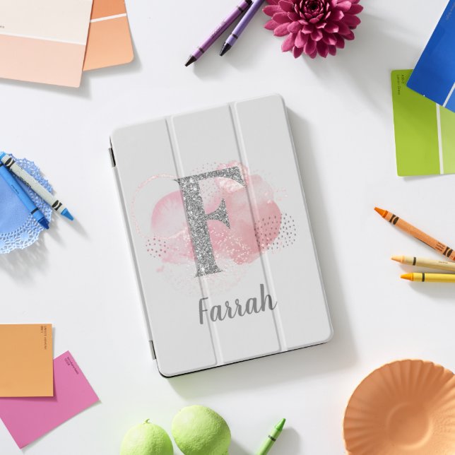 Watercolor Abstract & Glitter Letter F  iPad Pro Cover (Desk)
