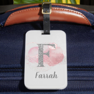 Watercolor Abstract & Glitter Letter F Luggage Tag