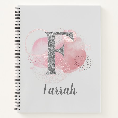 Watercolor Abstract  Glitter Letter F Notebook