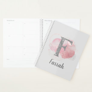 Watercolor Abstract & Glitter Letter F Planner