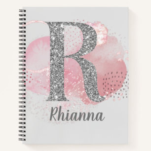 Watercolor Abstract & Glitter Letter R Bullet Notebook