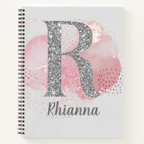 Watercolor Abstract  Glitter Letter R Bullet Notebook