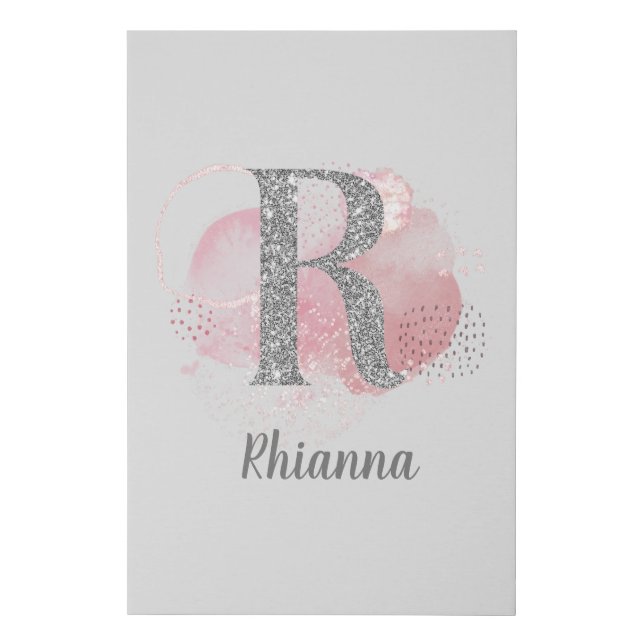 Watercolor Abstract & Glitter Letter R  Faux Canvas Print (Front)