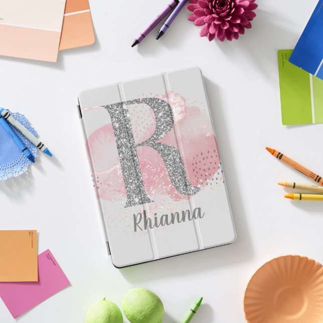 Watercolor Abstract & Glitter Letter R  iPad Pro Cover (Desk)