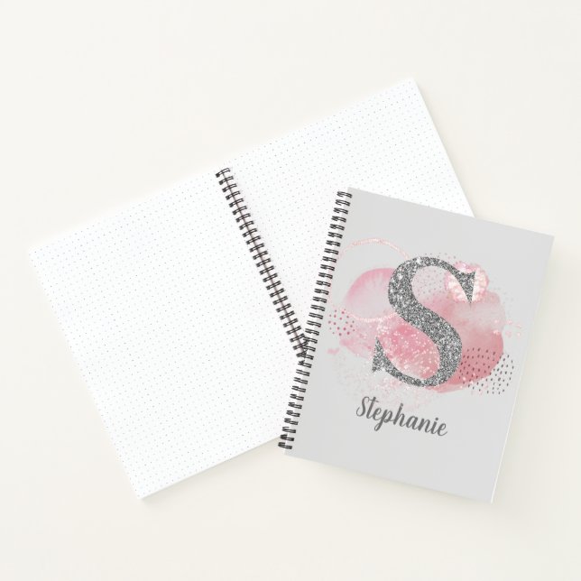 Watercolor Abstract & Glitter Letter  S Bullet Notebook (Inside)