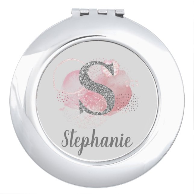 Watercolor Abstract & Glitter Letter  S  Compact Mirror (Front)
