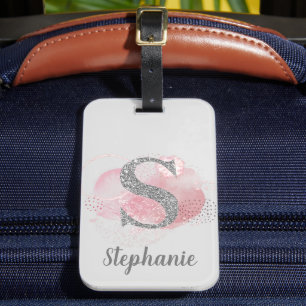 Watercolor Abstract & Glitter Letter S Luggage Tag