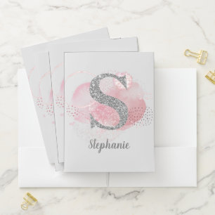 Watercolor Abstract & Glitter Letter  S   Pocket Folder