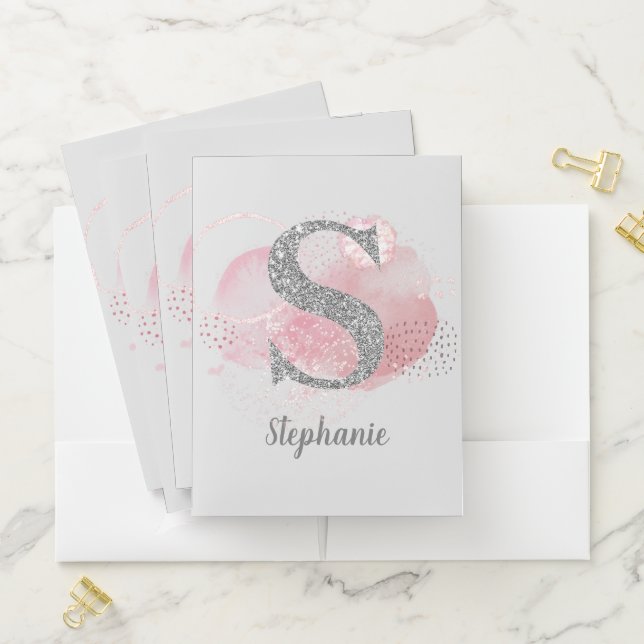 Watercolor Abstract & Glitter Letter  S   Pocket Folder (In Situ)